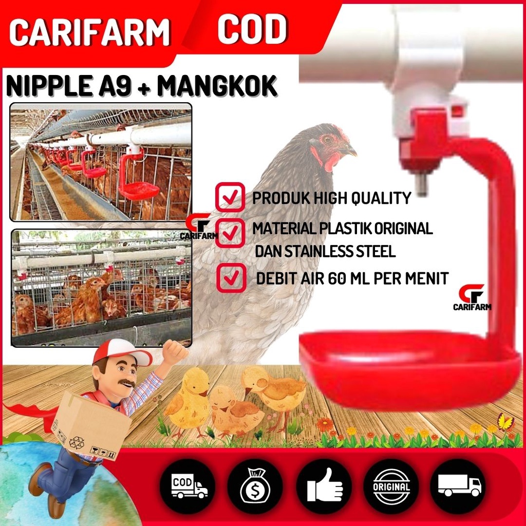 Nipel A9 Niple Nipple Nepel Drinker, Tempat minum ayam Nipel A9 mangkok , Nipel A5 mangkok MMM