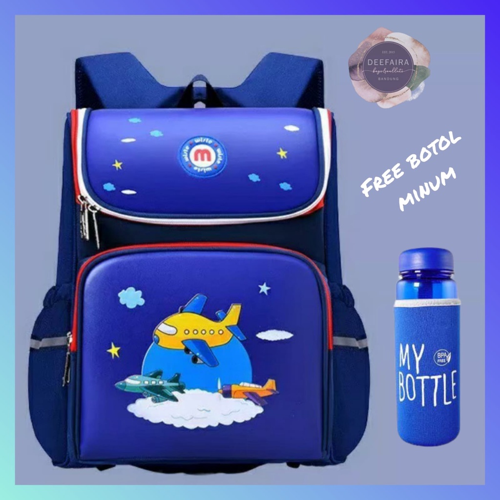Tas Ransel Anak Laki Laki Model Pilot Pesawat Chilik S2 Free Botol Minum Tas Tk Sd