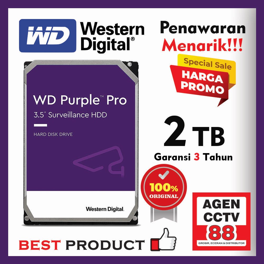 Harddisk Hardisk HDD CCTV WD WESTERN DIGITAL 2TB ORIGINAL 100%