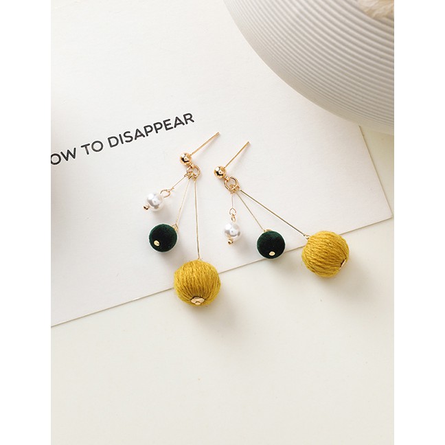 LRC Anting Tusuk Fashion Beige 925 Silver Needle Hit Color Ball Earrings D55266