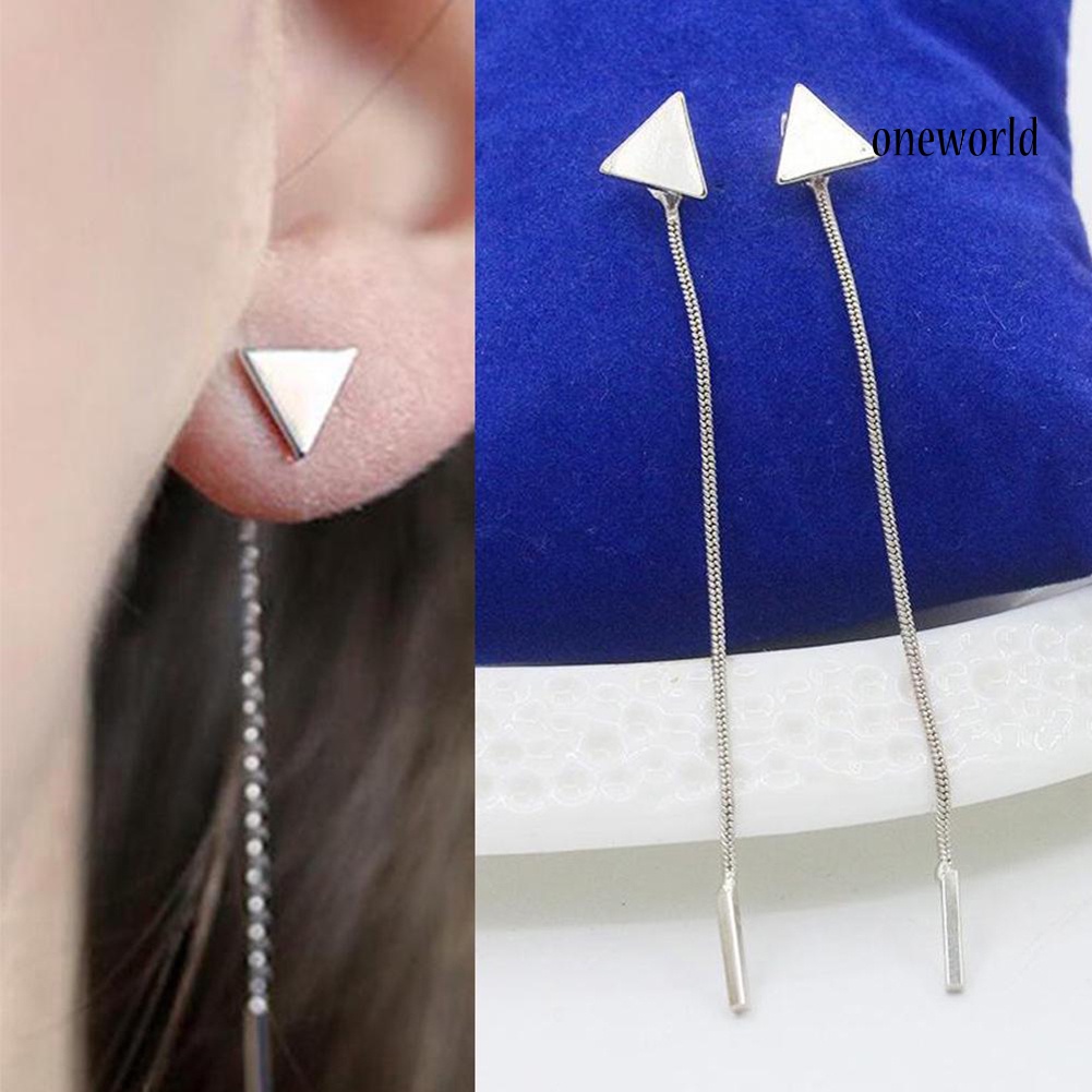 OW@ Women Fashion Geometric Triangle Stud Earrings Long Tassel Party Jewelry Gift