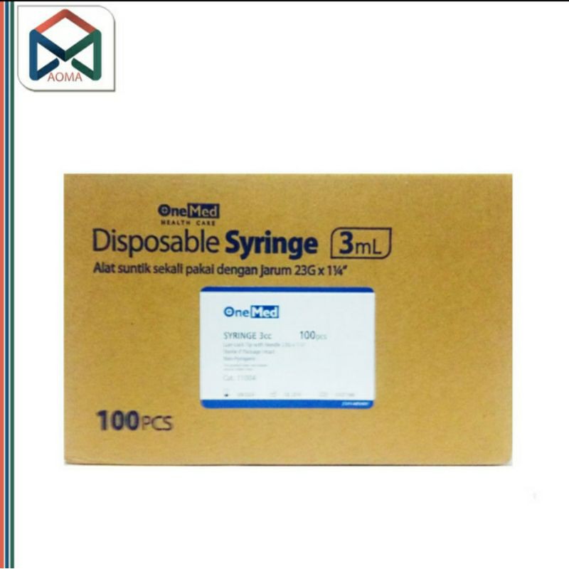 SYRINGE 3 ML ONEMED/ JARUM SUNTIK 3 CC ONEMED 1 BOX ISI 100 PCS