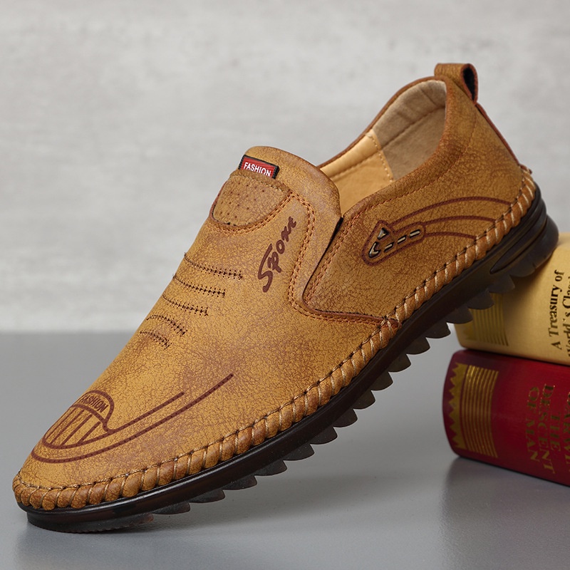 100% ASLI KULIT Sepatu Pria IMPORT Casual Kulit Kerja Kantor Santai Fashion Slop Formal 061