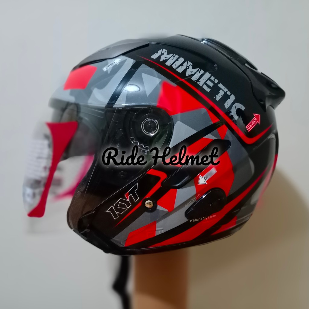Helm Half Face KYT Galaxy Slide Motif Seri 4 Mimetic Black Red Merah Hitam Double Visor New Original