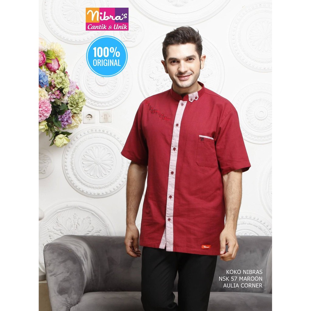 Model Kekinian Koko Terbaru Nibras NSK 57 Maroon ORIGINAL Baju Koko Lengan Panjang