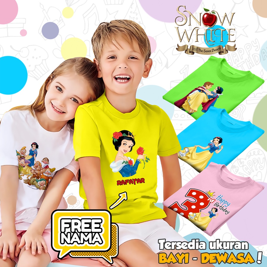 [FREE NAMA!!] Baju Kaos ANAK DAN DEWASA SNOW WHITE BANYAK MOTIF