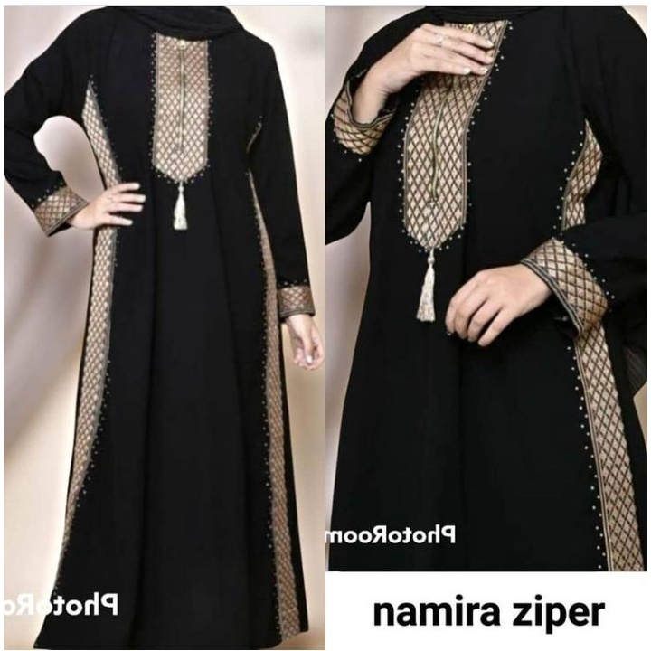 Abaya Gamis Hitam Fashion Muslim  Arab Syari Dubay Turkey Ziper Namira By Safryna Grosir Abaya