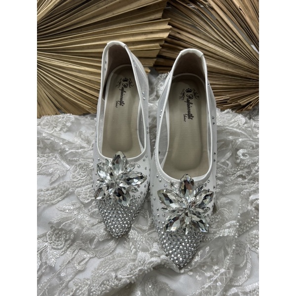 sepatu wedding wanita pesta Melissa putih 7cm kaca