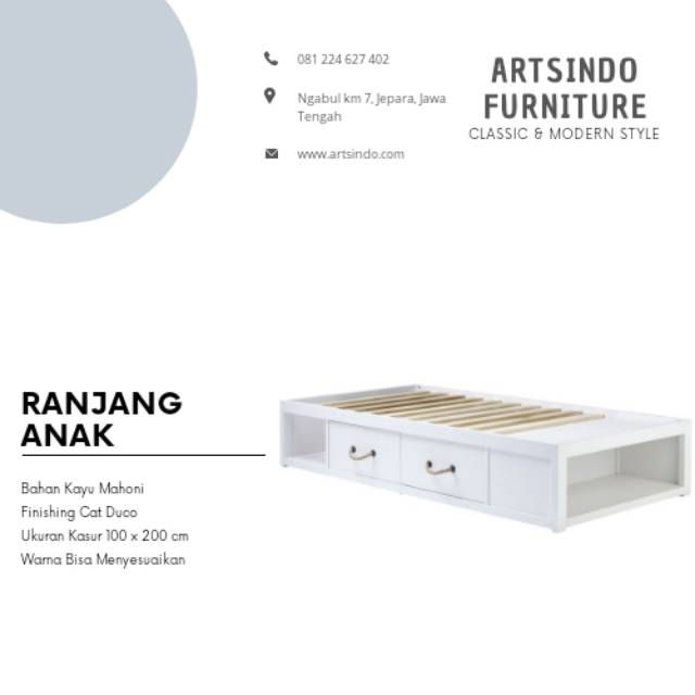 Ranjang Anak Tanpa Senderan Headboard, Bale Anak, Tempat Tidur Laci