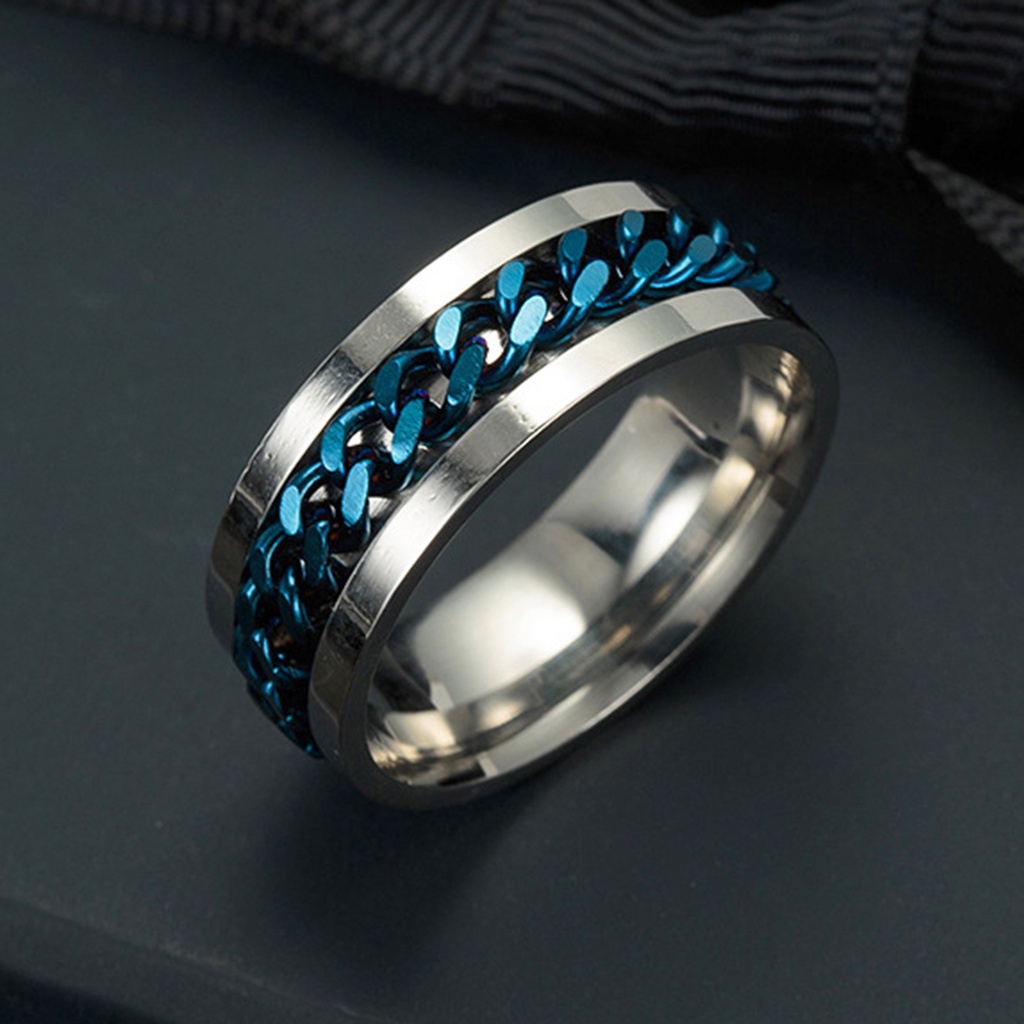 Huluboy Cincin Spinner Bahan Stainless Steel Warna-Warni Gaya Punk Untuk Pria