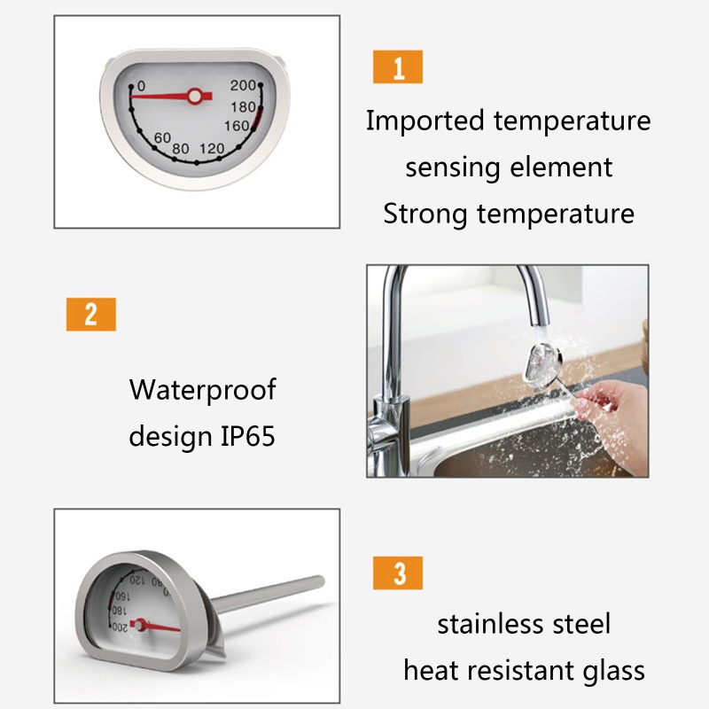 Termometer Daging Bahan Stainless Steel Dengan Gagang Panjang 0-200 Untuk Memasak