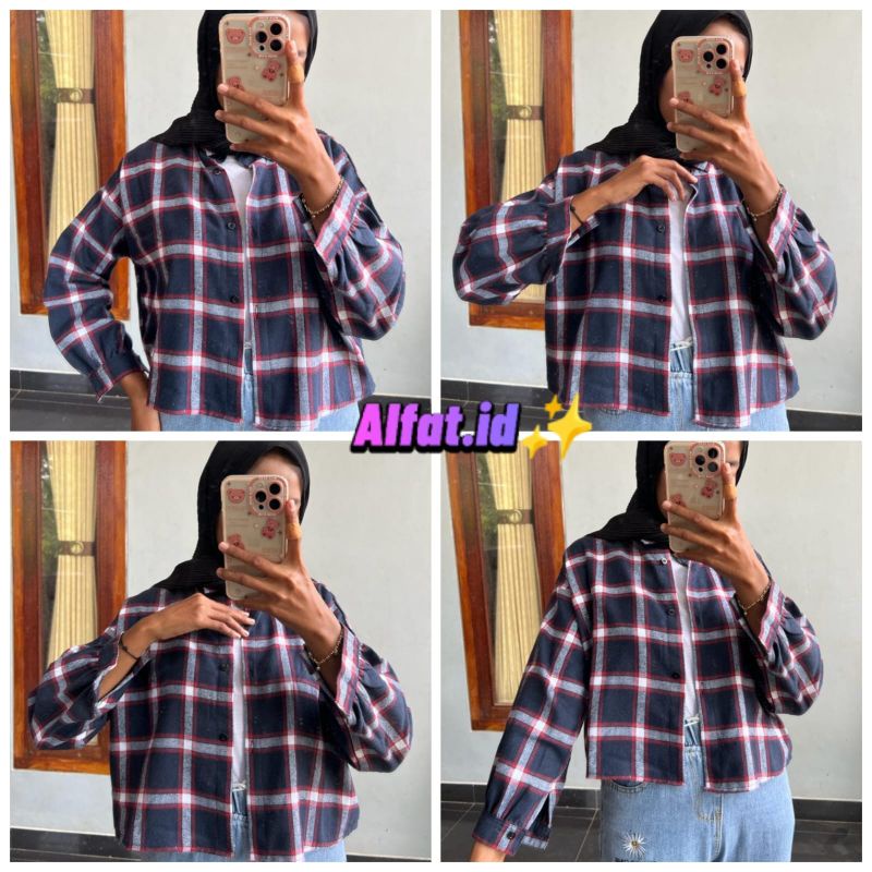 crop top tartan / crop top flanel / kemeja crop wanita-Motif 17
