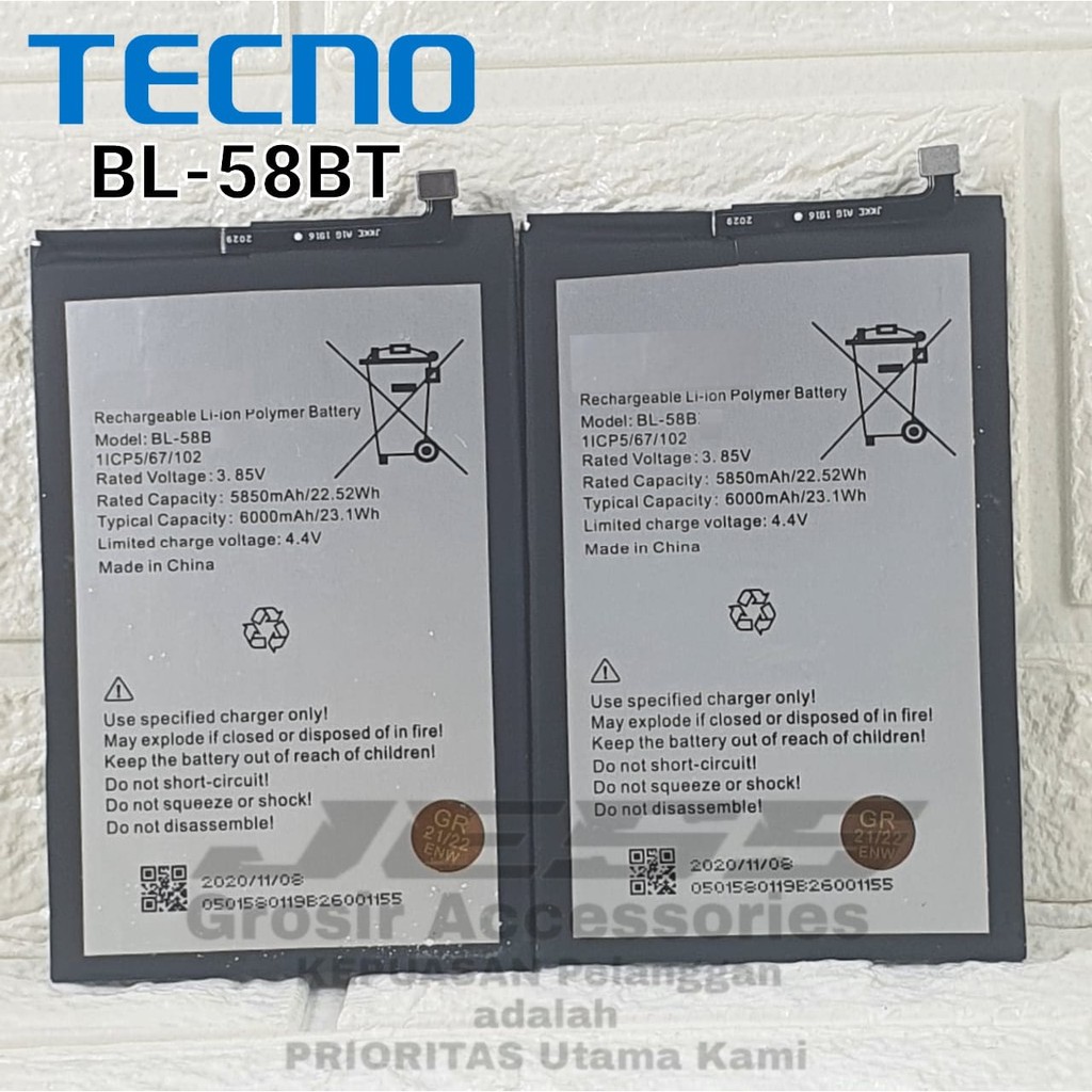 Baterai Original Tecno Pouvoir 4 LC7 &amp; Tecno Pouvoir 4 Pro LC8 Kode Battery BL-58BT BL58BT