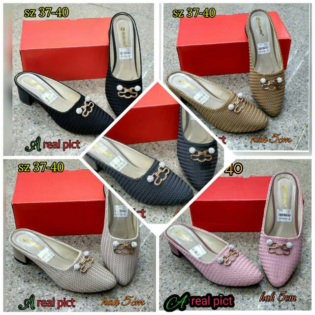 Sepatu slop wanita hak pendek