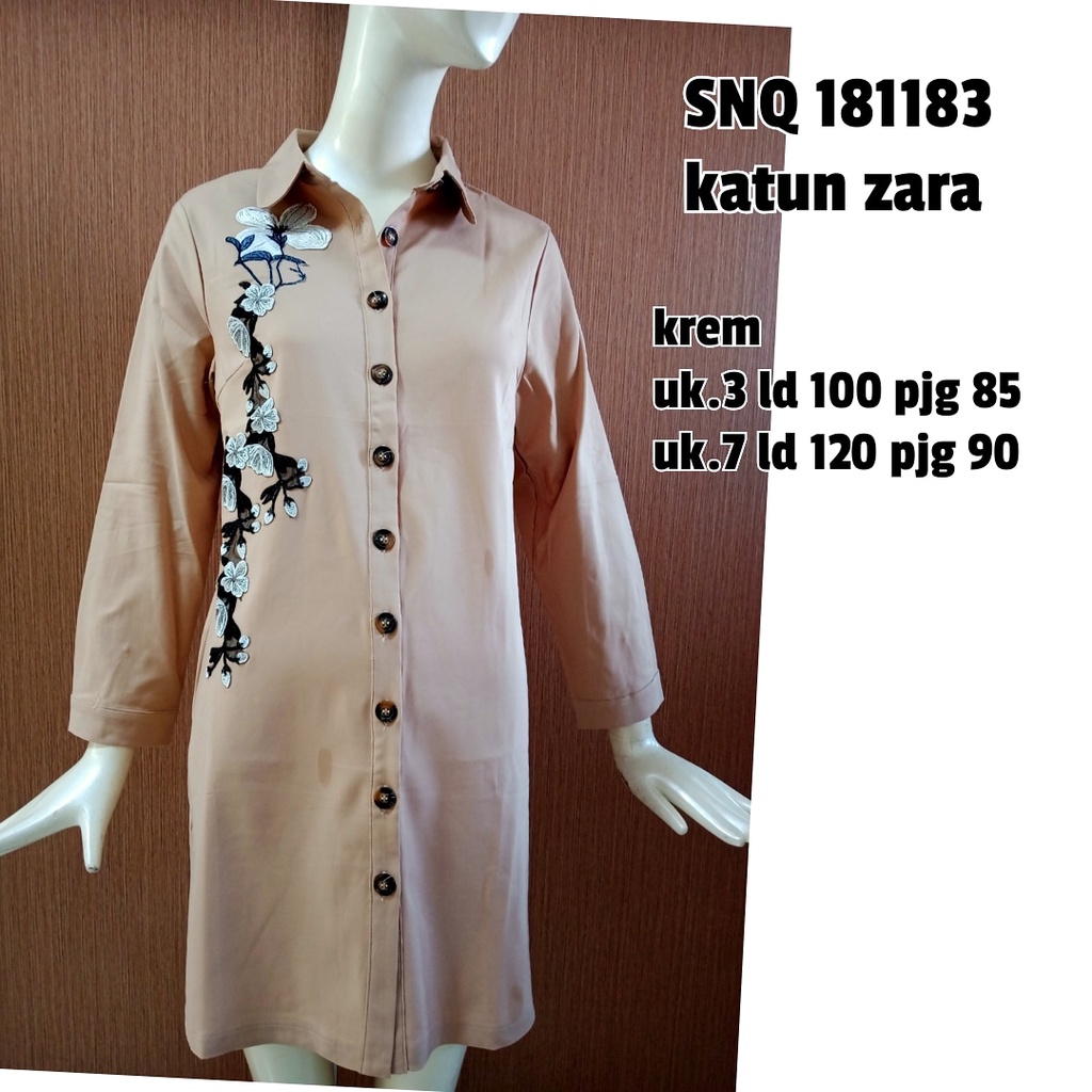 Blouse  Panjang  Import Wanita Lengan 7/8, SNQ 181183, Katun Zara Bordir