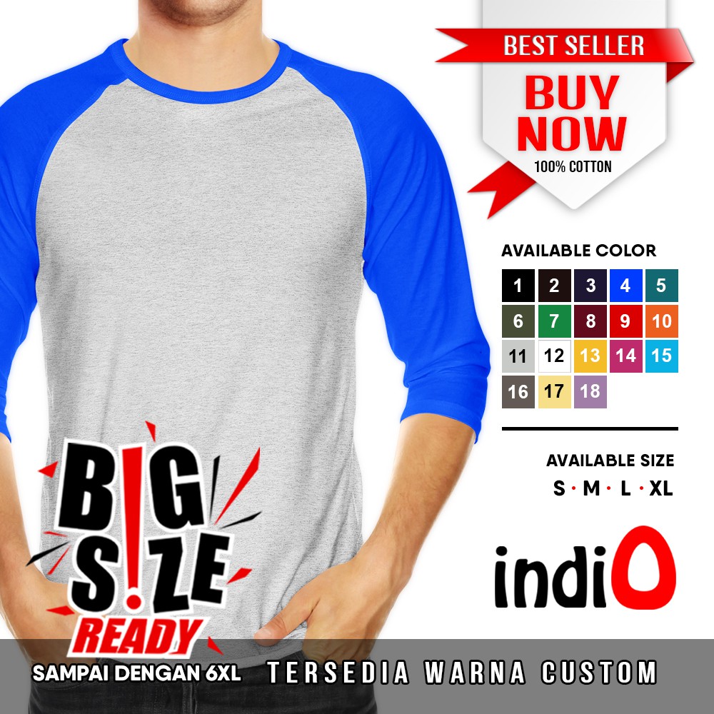 Kaos raglan Lengan 3/4 Warna Biru Benhur