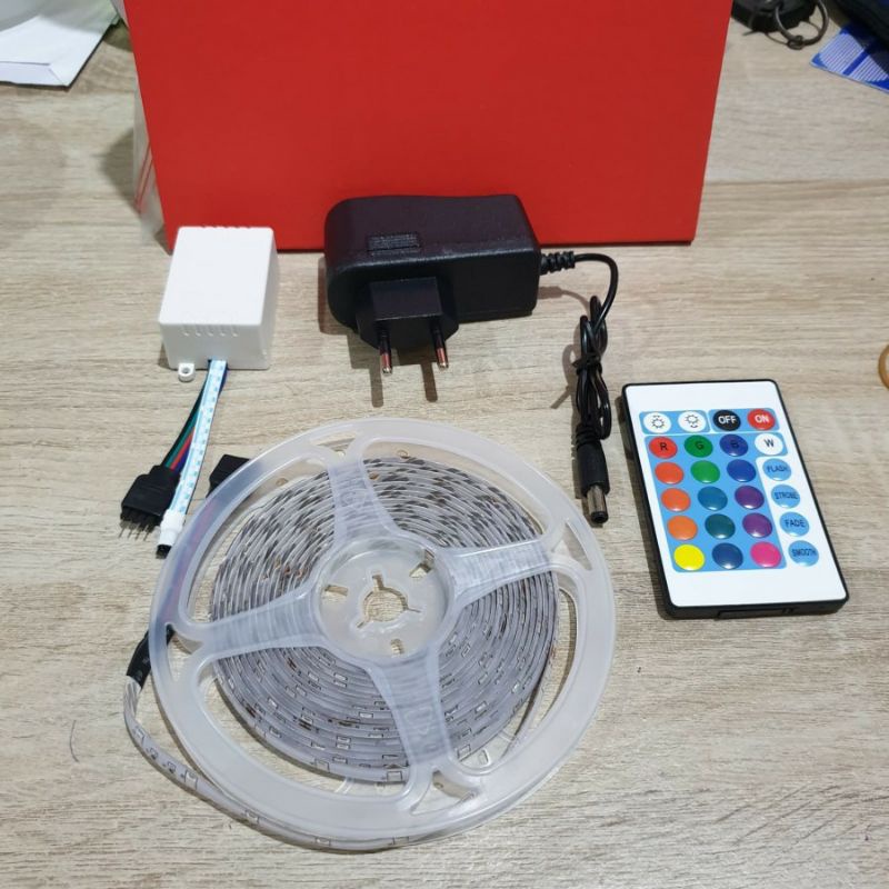 lampu LED strip RGB warna warni remote adaptor lampu hias interior