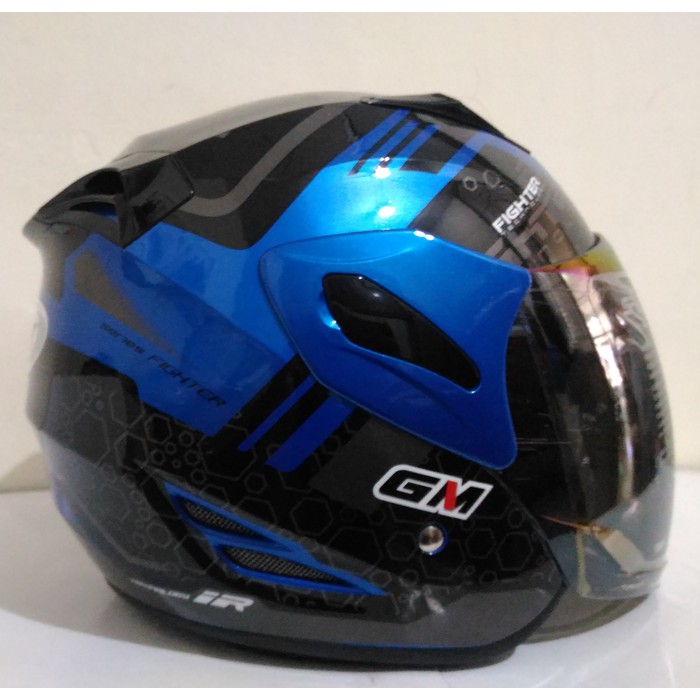 HELM GM FIGHTER 911 BLUE METALIC SILVER HALF FACE