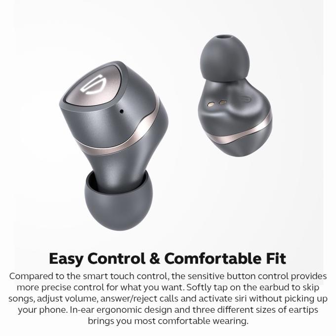 SoundPEATS Sonic APTX Adaptive True Wireless Earbuds - Grey