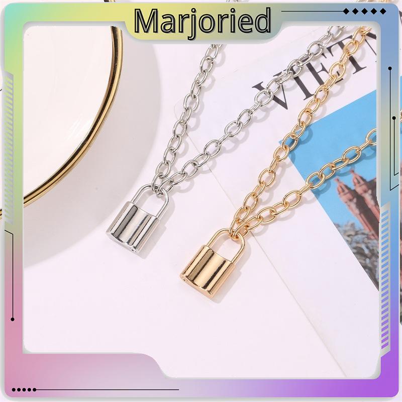 Kalung Rantai Emas Liontin Gembok Rantai Stainless Steel Warna Silver Gaya Boho Untuk Wanita-MJD