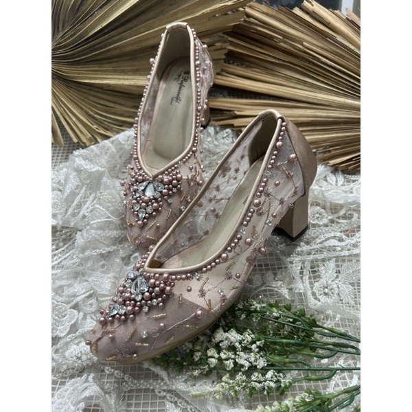 sepatu wedding Rafaizoutfit sepatu syahera shoes rosegold tinggi 7cm