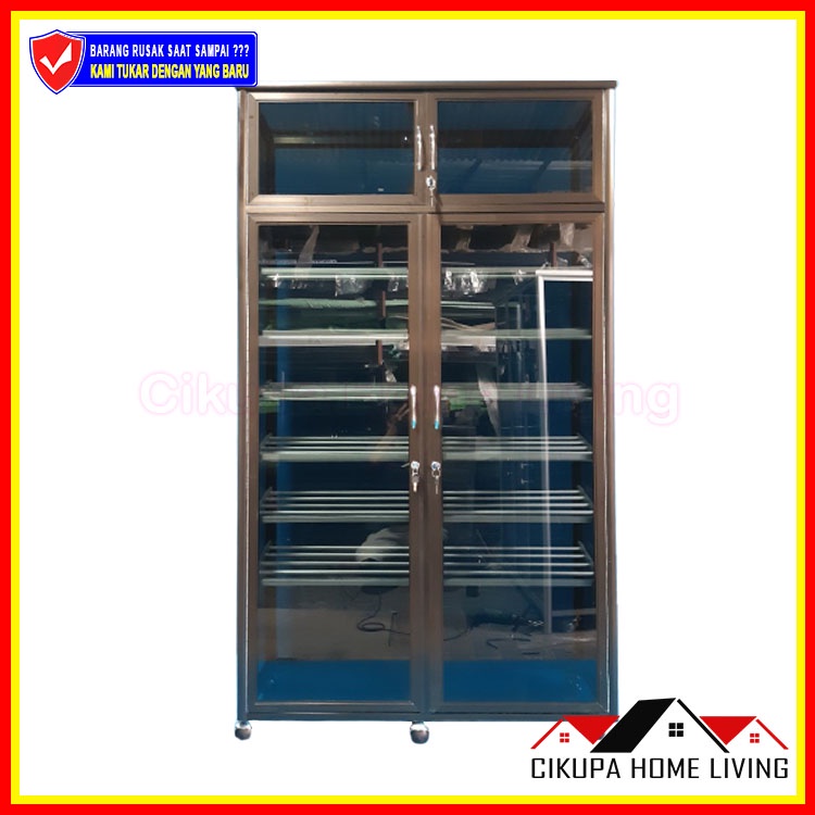 LEMARI RAK HELM ( 1S ) DAN SEPATU ( 7S ) KACA RIBEN FRAME COKLAT