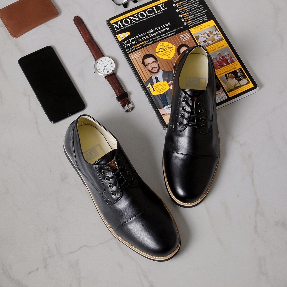 HAWKIN BLACK ORIGINAL x MONDAY Sepatu Formal Hitam Tali Pria Pantofel Kerja Kantor Dinas Resmi Guru Kantoran Pesta Pernikahan Kondangan Nikah Undangan Wedding Kuliah Casual Oxford Derby Semi Kulit Premium Men Footwear Big Size Jumbo Ukuran Besar 44 Keren