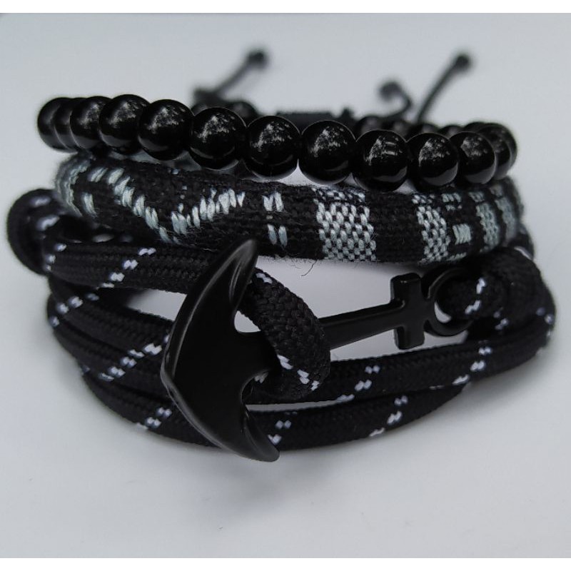 (3pcs)Paket Gelang Jangkar Black White