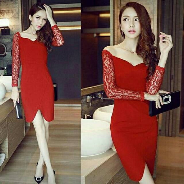 YS DRESS CECILIA CNY RED / DRESS MODIST WANITA / DRESS ELEGANT PARTY