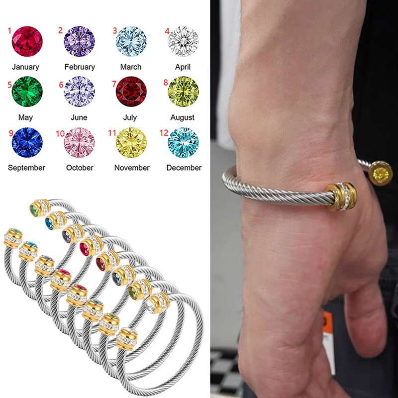 Gelang Titanium steel 18K Gold Cubic Zirconia Birthstone Hypoallergenic Untuk Pria Dan Wanita