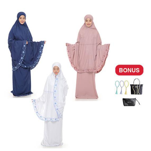 Ori&Terjamin Siti Khadijah Mukena Sulam Arissa 1 + 4 Pcs - Navy