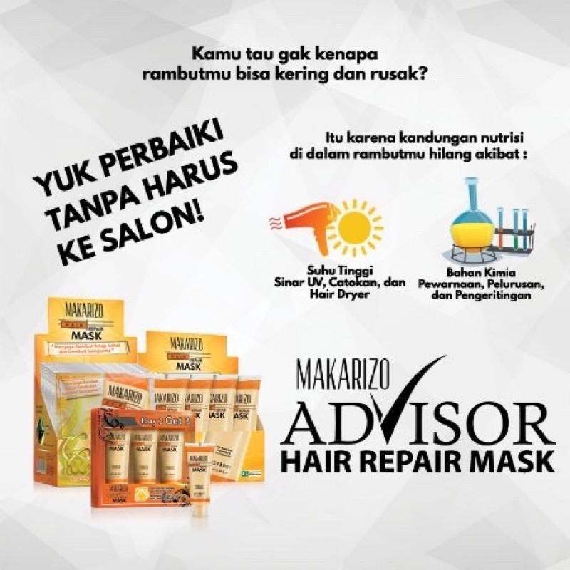 `ღ´ PHINKL `ღ´ MΛKΛЯIZӨ Makarizo hair mask tube 45 ml masker rambut keratin untuk rambut kering kusam bercabang