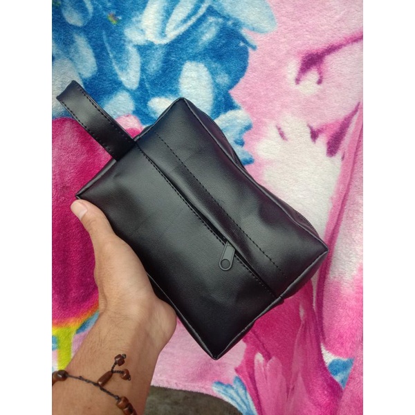 Tas Tangan Handbag Pouch Bag Wadah Aksesoris Tempat Makeup Kulit Waterproof Sintetis Untuk Pria Wanita