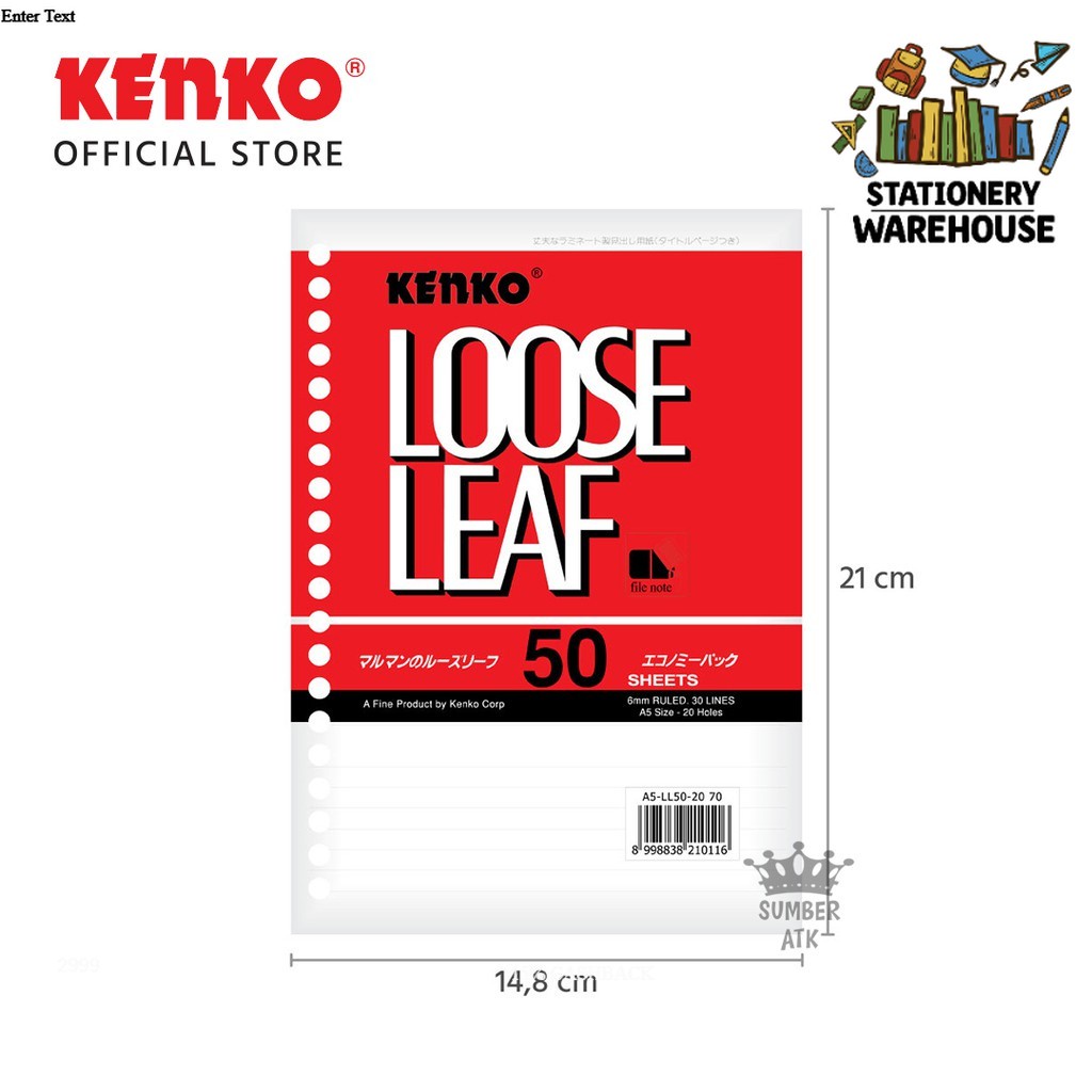 

KENKO LOOSE LEAF A5-LL 50 2070 /KERTAS BINDER (50 Lembar) UKURAN A5 - 1 SET