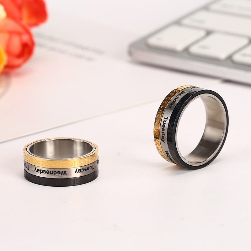 Cincin Kalender 3 in 1 Bisa Diputar Pria Wanita / Cincin Fashion Keren Cowok 3 Warna Calendar - Cinc