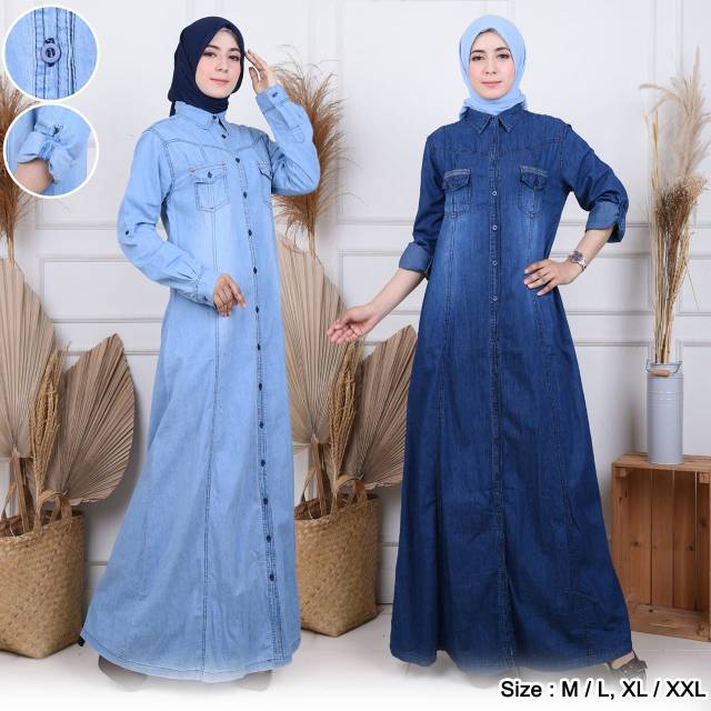 Jsa gamis jeans light blue dark blue
