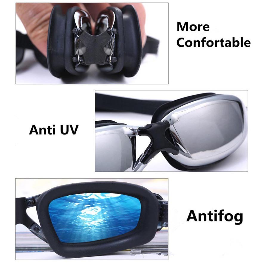 RUIHE Kacamata Renang Anti Fog UV Protection Dewasa - RH9200 - Black - OMSEBDBK