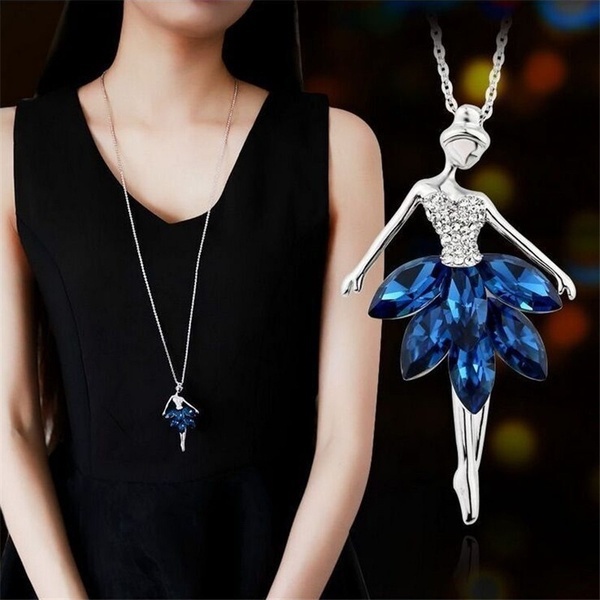 NEW Long Sweater Chain Elegant Crystal Rhinestone Ballerina girl Necklace Pendant Women Simple Clothing Pendant