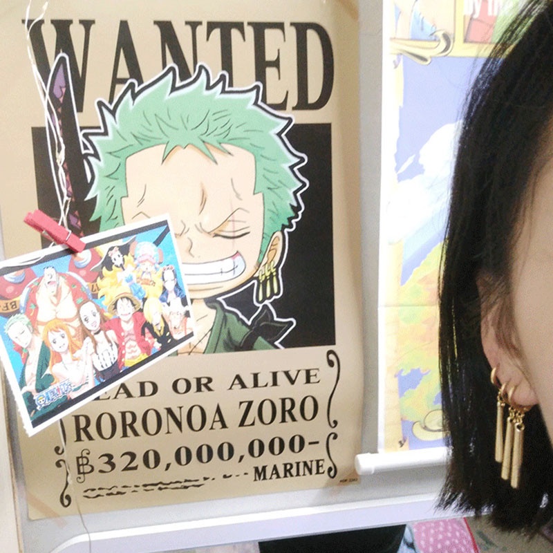 [ACKER] 3Pcs Anime One Piece Roronoa Zoro Empat Jenis Fashion Anting-Anting Klip Telinga Kancing Kait Karena Prop