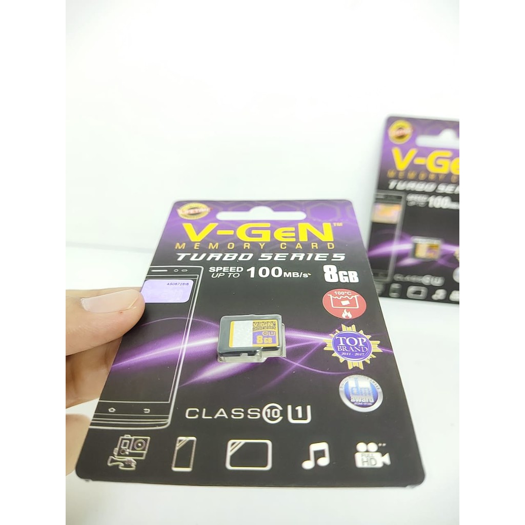 Memory Card V-GEN 8GB CLASS 10 100MBpS TURBO SERIES Memory VGEN Micro SDHC Card GARANSI SEUMUR HIDUP