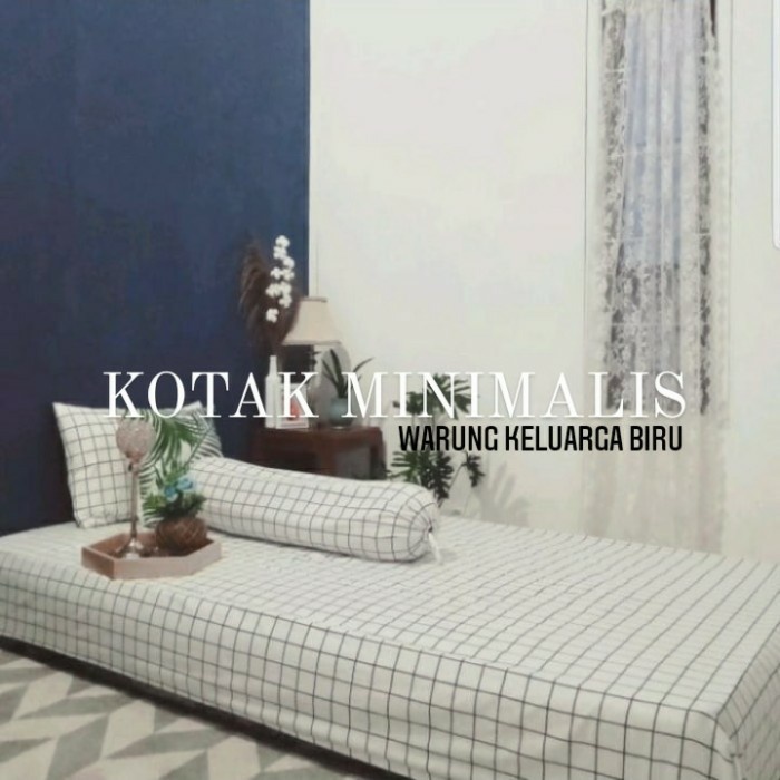 Sprei & Bedcover Premium Sprei Motif Kotak Kotak Katun Lokal - Sprei Aesthetic Minimalis - Putih, 90