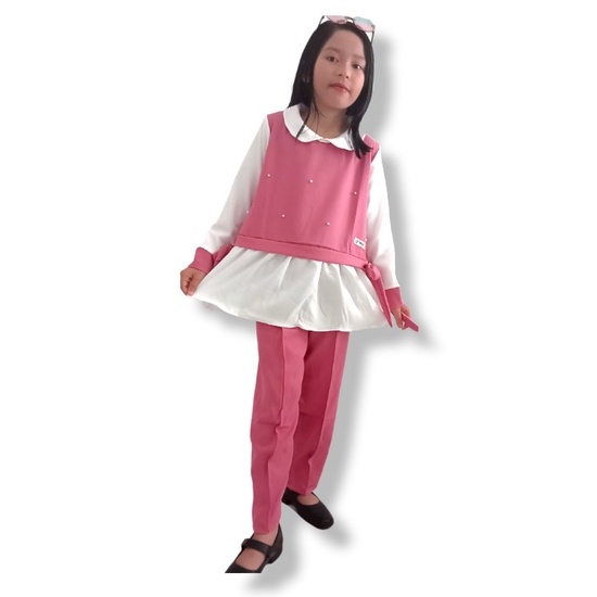 Stelan Kerah  Anak - Stelan Anak Perempuan - Set Gamis Kerah - Baju Muslim - 1-12 tahun