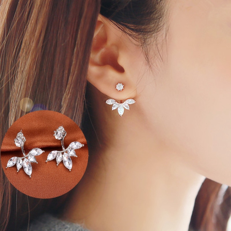 Korean Crystal Ear Cuff Clip Leaf Daisy series Flower Stud Earrings Fashion Jewelry