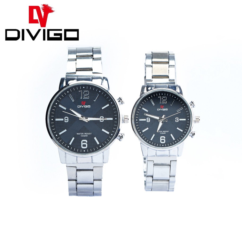 Jam Tangan Couple Divigo Analog Original StaintLess 11501 Silver