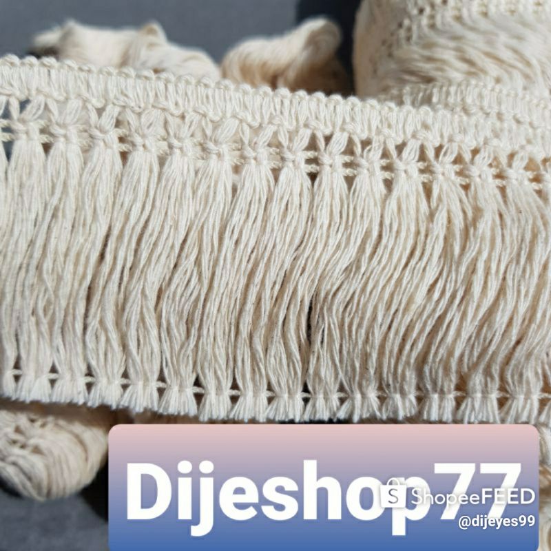 Renda rumbai katun 6cm ( Roll Besar ) / rumbai katun 6 cm / rumbai rawis / renda dayak gombyok putih