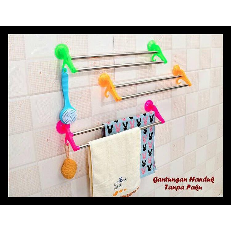 GANTUNGAN HANDUK TEMPEL KAMAR MANDI STAINLESS RAK HANDUK / TANPA PAKU