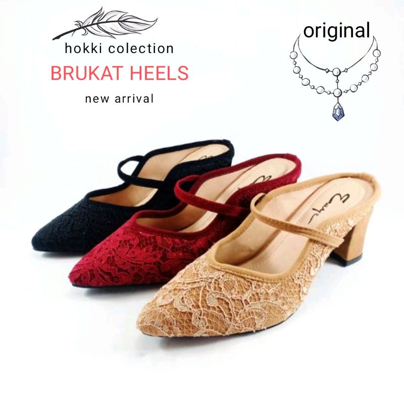 Heels Brokat Pesta Wanita Hak Tinggi 7 cm premium Sepatu Sandal Brokat Terbaru