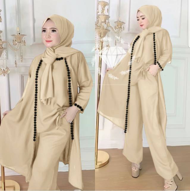 SET CELANA LOVATA, MOSCREPE, GAMIS HIJAB MUSLIM, SETELAN