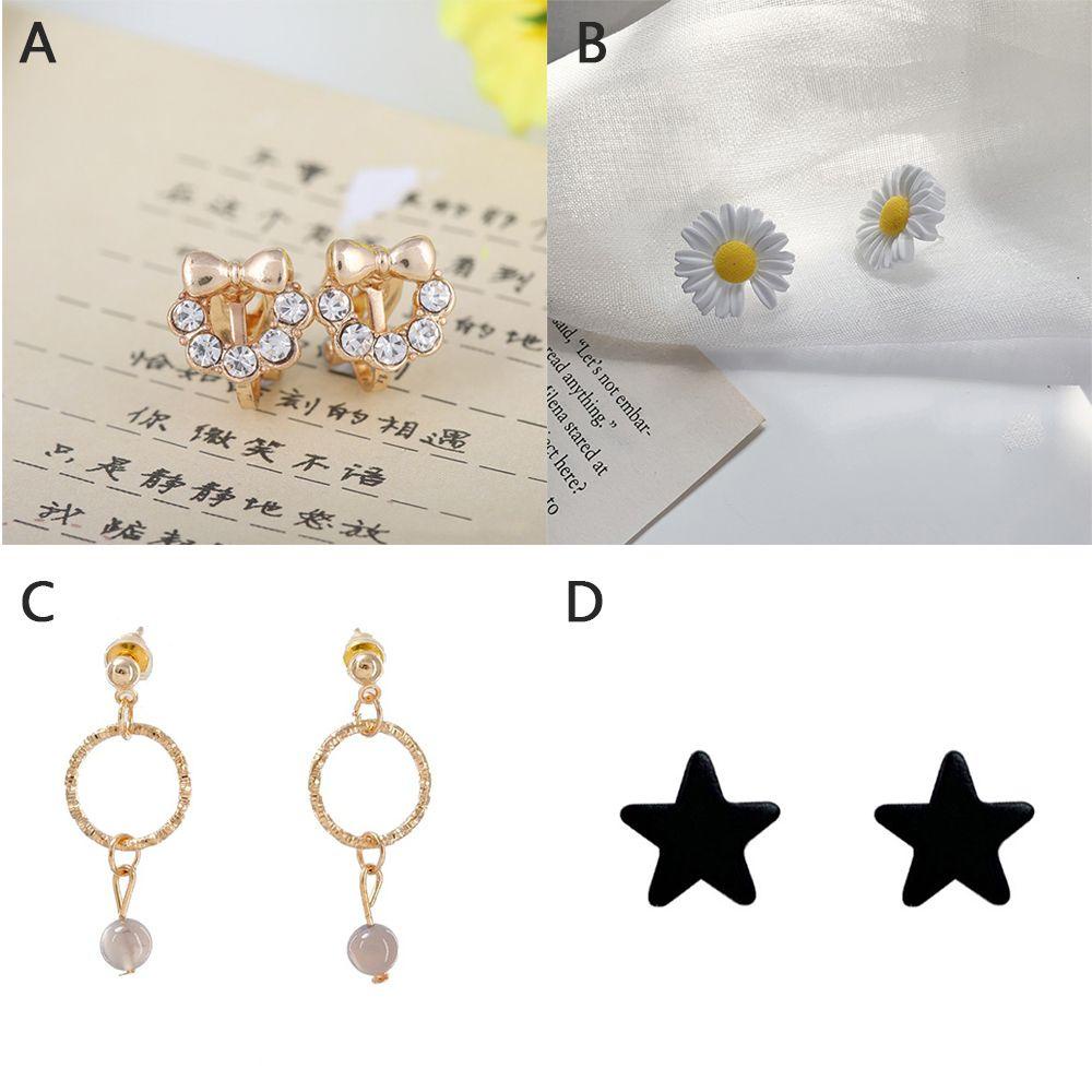 Anting Busur Berlian Nanas Fashion Wanita Daisy Ear Clip