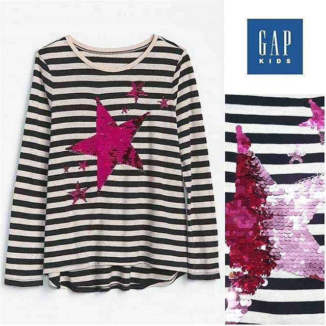 GAP FLIP SEQUINS LENGAN PANJANG KAOS  ANAK  CEWEK KAOS  